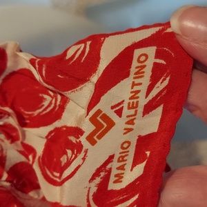 Vintage Mario Valentino Silk Oblong Scarf Red Cream Abstract Pattern